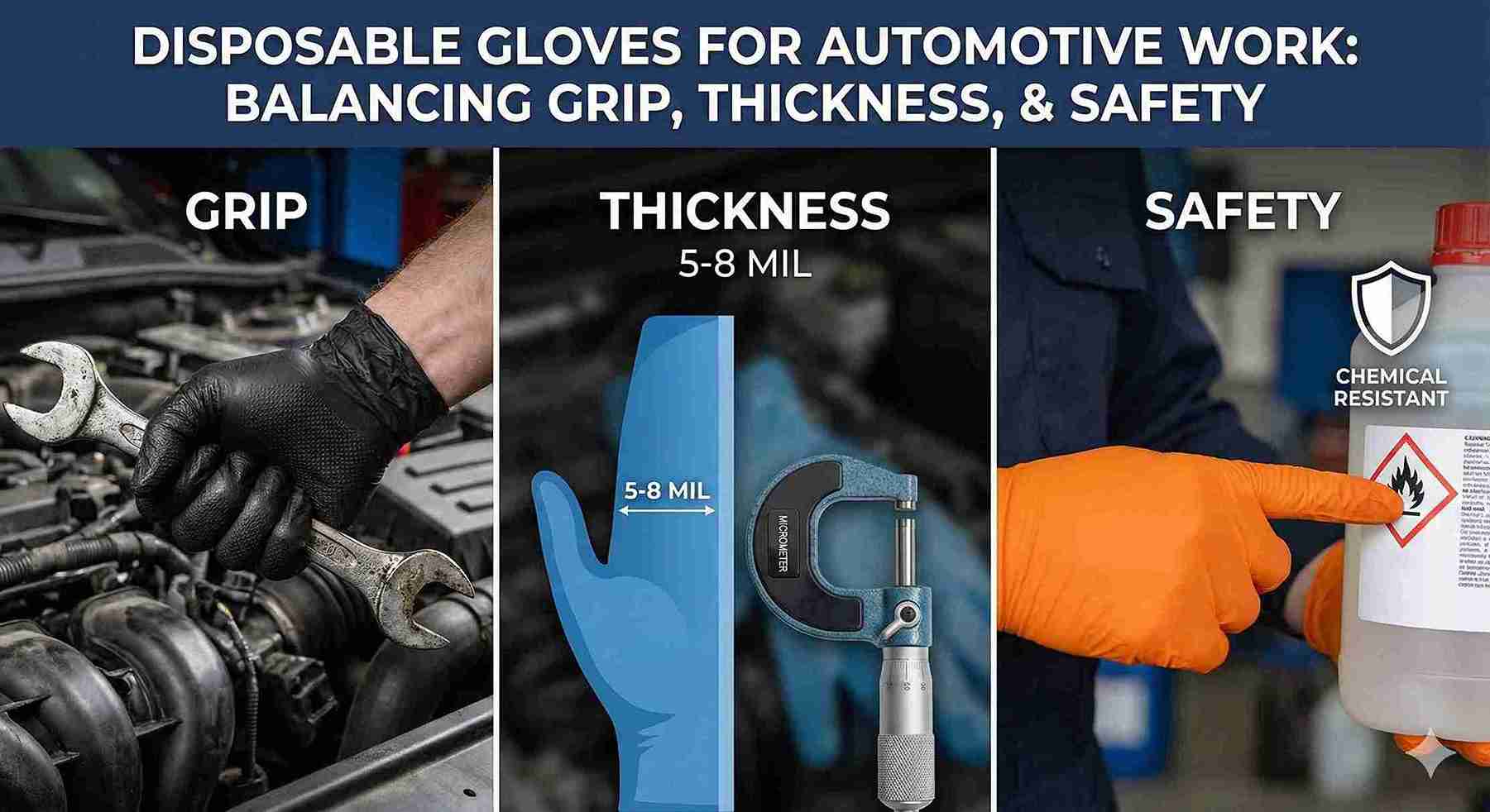 Disposable Gloves for Automotive Work: How to Balance Grip, Thickness, and Safety