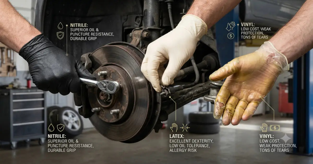 Nitrile vs. Latex vs. Vinyl Gloves for Mechanics: Which Should You Buy?