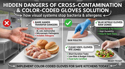 The Hidden Dangers of Cross-Contamination in Commercial Kitchens (And How Color-Coded Gloves Stop It)